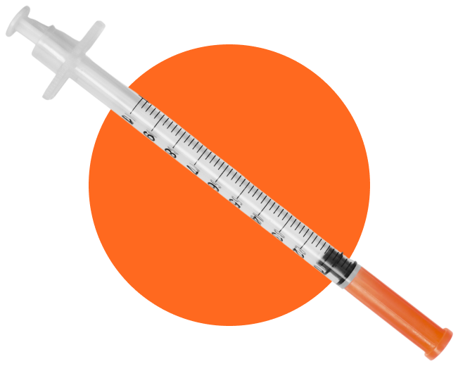 Syringe image against an orange dot